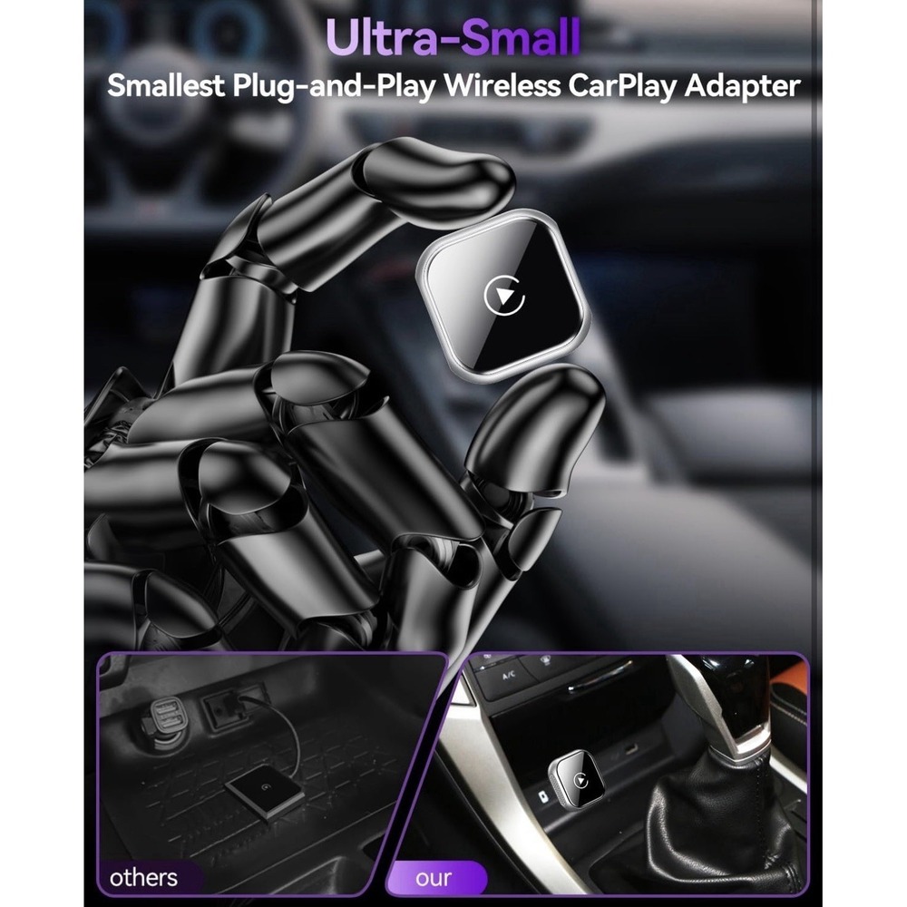 CarPlay Android Auto Wireless Adapter Ultra Small Plug Play Voice Control - Picture 4 of 9